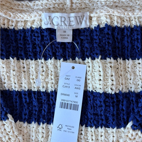 J. Crew Women's V-Neck Navy Cream Chunky Knit Sweater Nautical Fishermancore S - Picture 6 of 10